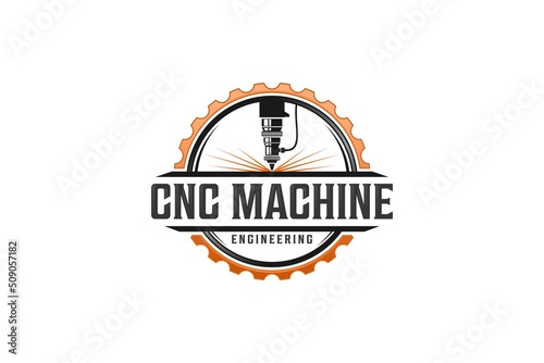 CNC Lathe machine Logo Computer Numerical Control modern 3D cutting technology design manufacturing industry cutting 