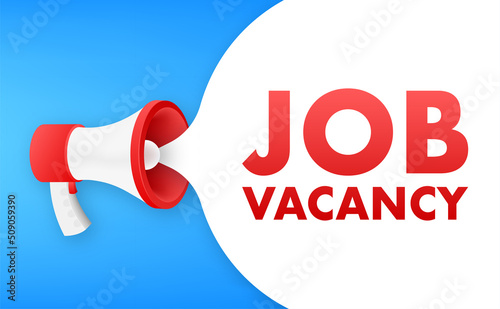 Flat red Megaphone with Job vacancy. Vector illustration.
