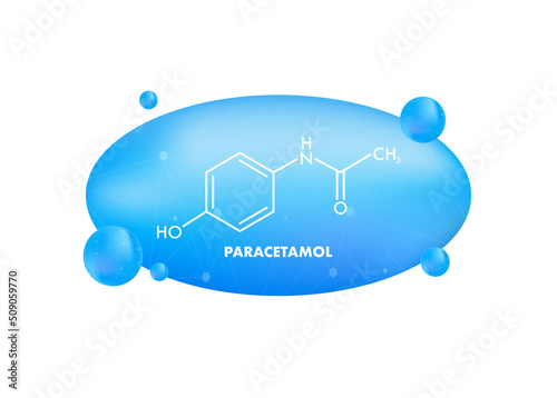 Paracetamol formula for medical design. Paracetamol chemical formula on white background