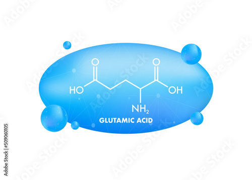 Chemical structure of Glutamic acid formula. Icon on black backdrop