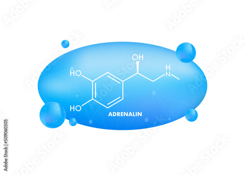 Adrenaline or adrenalin, epinephrine neurotransmitter molecule. Skeletal formula.Vector illustration