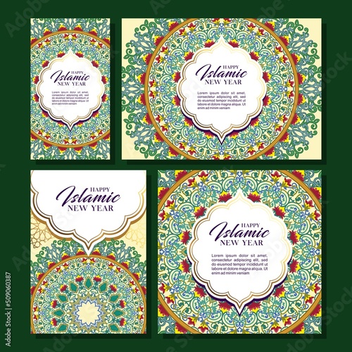 Happy Islamic New Year card template design Premium Vector.