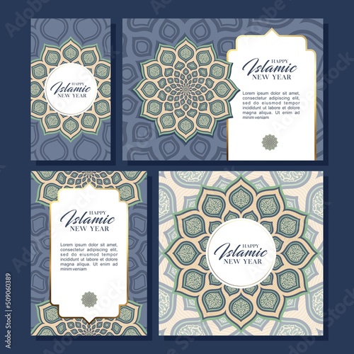 Happy Islamic New Year card template design Premium Vector.