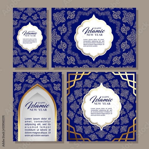 Happy Islamic New Year card template design Premium Vector.