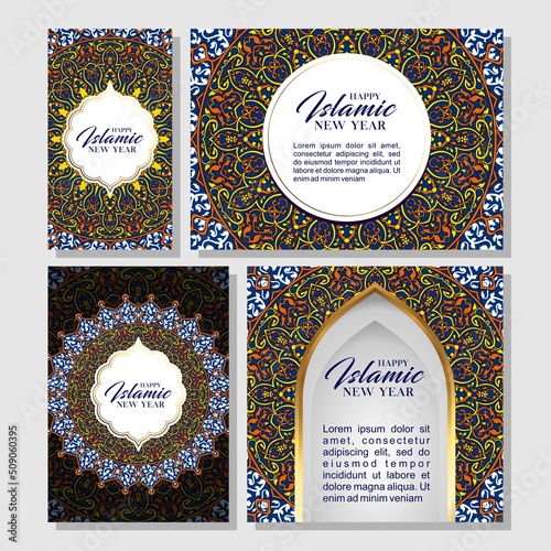 Happy Islamic New Year card template design Premium Vector.