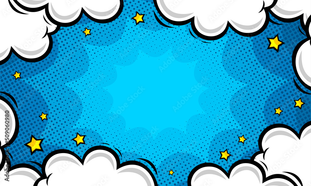 Comic cartoon blue background with cloud Comic cartoon blue background with cloud