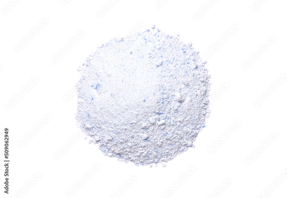laundry detergent powder or washing powder isolated on white background. Top view. Flat lay. laundry detergent powder or washing powder isolated on white background. Top view. Flat lay.