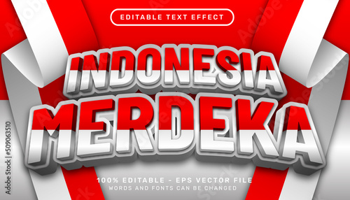 indonesia merdeka editable text effect with illustration of the Indonesian flag