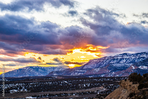 Beautiful snowy winter mountain sunsets in Colorado