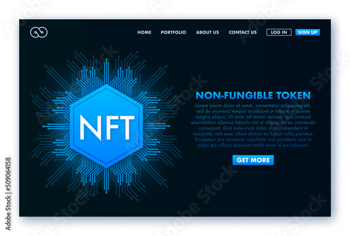 Flat illustration with nft laptop screen. Banner vector. Flat design. Vector design art
