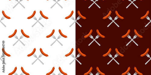 Cartoon grill sausage. Hand drawn vector illustration. pattern illustration