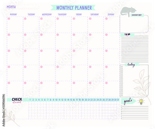 Ready to print on acrylic material. Monthly budget planner with abstract design 2022. White background. 60x50 cm, or reduce to print in A4.