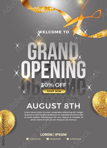 Poster design. Grand opening shop, colorful display illustration