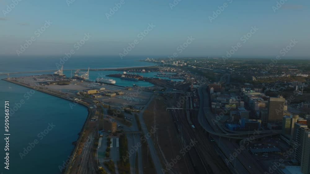 Aerial panoramic view of industrial sea shore. Harbour and transport infrastructure. Port Elisabeth, South Africa Aerial panoramic view of industrial sea shore. Harbour and transport infrastructure. Port Elisabeth, South Africa