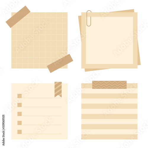 Set of neutral square paper sticky notes. Flat vector illustration.