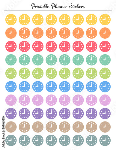 Time. Printable colored stickers for diary planner