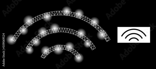 Flare mesh wireless signal constellation icon with lightspots. Illuminated vector model based on wireless signal pictogram. Sparkle frame mesh wireless signal on a black background.