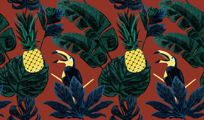 Papier peint photo Jungle Plantes tropicales motif continu fond clair  © Ko hamari