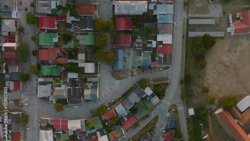 Top down ascending footage of houses in town. Various residential buildings along streets. Port Elisabeth, South Africa