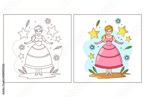 Hand drawn cute Princes for coloring page 6