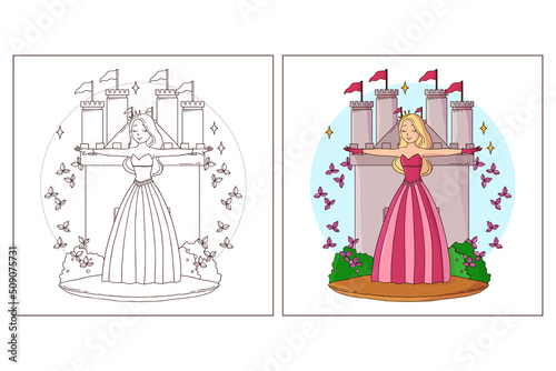Hand drawn cute Princes for coloring page 7