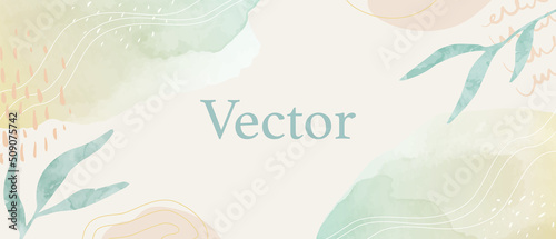 Hand drawn vector illustration background of plant leaves and abstract pastel(watercolor, art,card,copyspace)