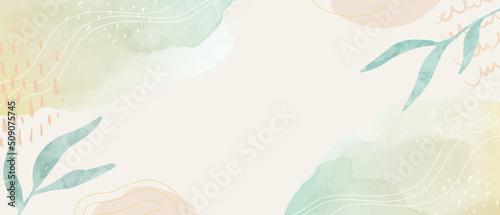Hand drawn vector illustration background of plant leaves and abstract pastel(watercolor, art,card,copyspace)