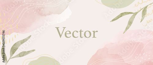 Hand drawn vector illustration background of plant leaves and abstract pastel(watercolor, art,card,copyspace)