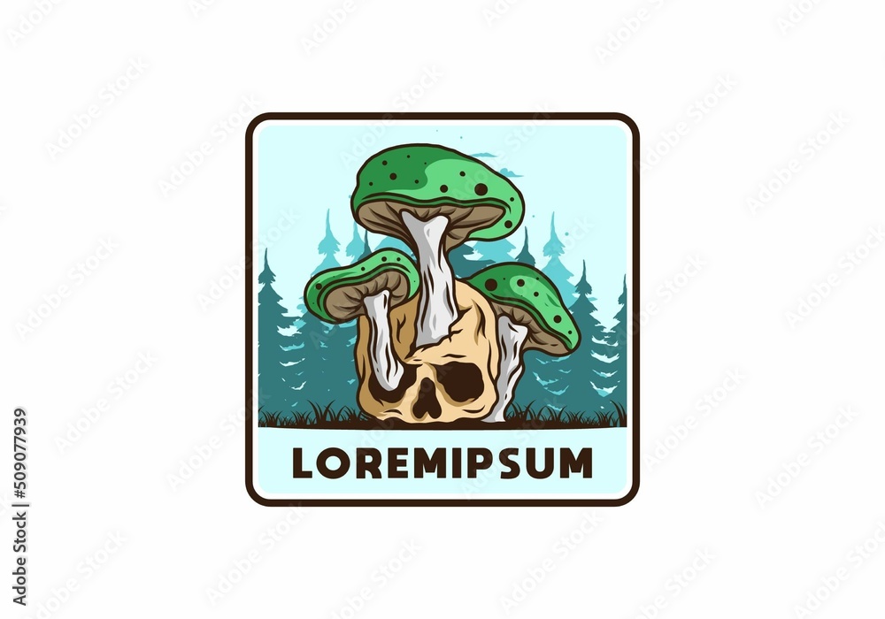 Fototapeta premium Mushroom growing on human skull illustration