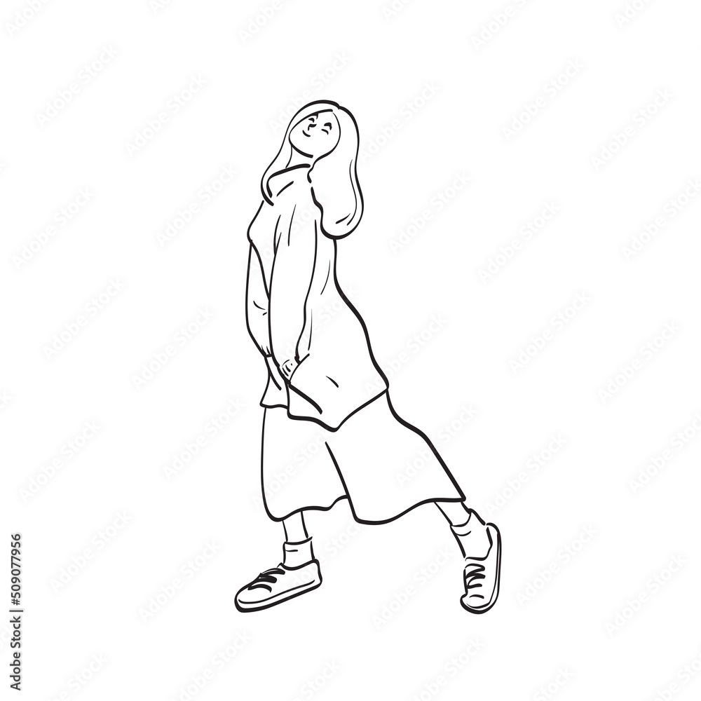 line art woman posing illustration vector hand drawn isolated on white background
