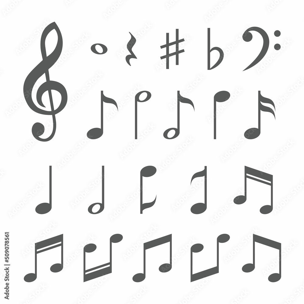 Music notes icons set on white background