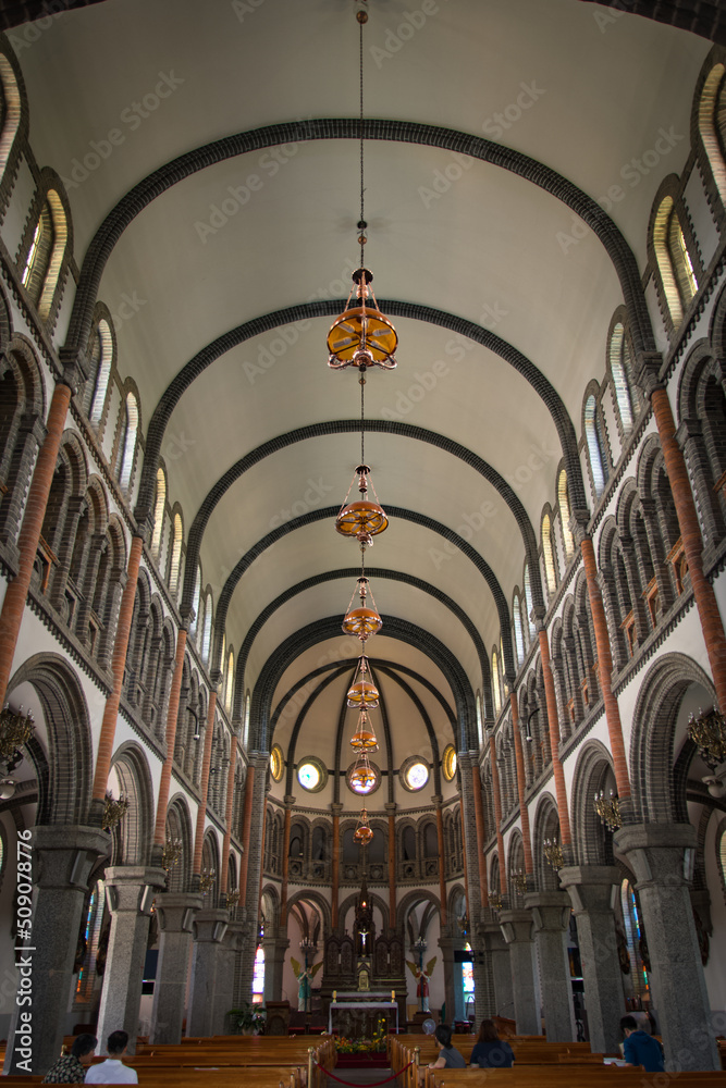 Cathedral of old architecture, city with many traditional tile buildings, Jeonju