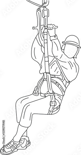 zipline adventure vector, zipline adventure logo, sketch drawing of woman doing zipline climbing, silhouette illustration of zipline