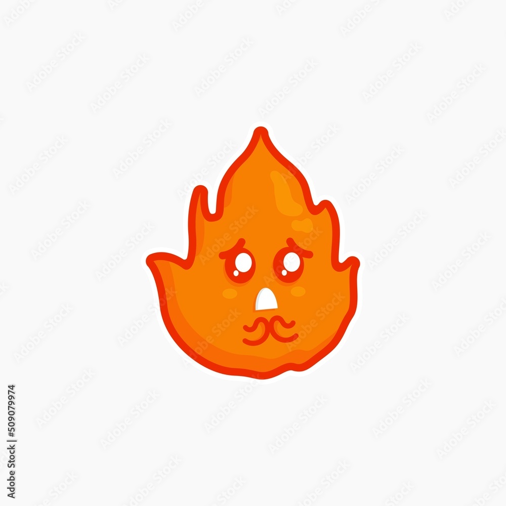 cute character fire sticker design sad cry expression nature element