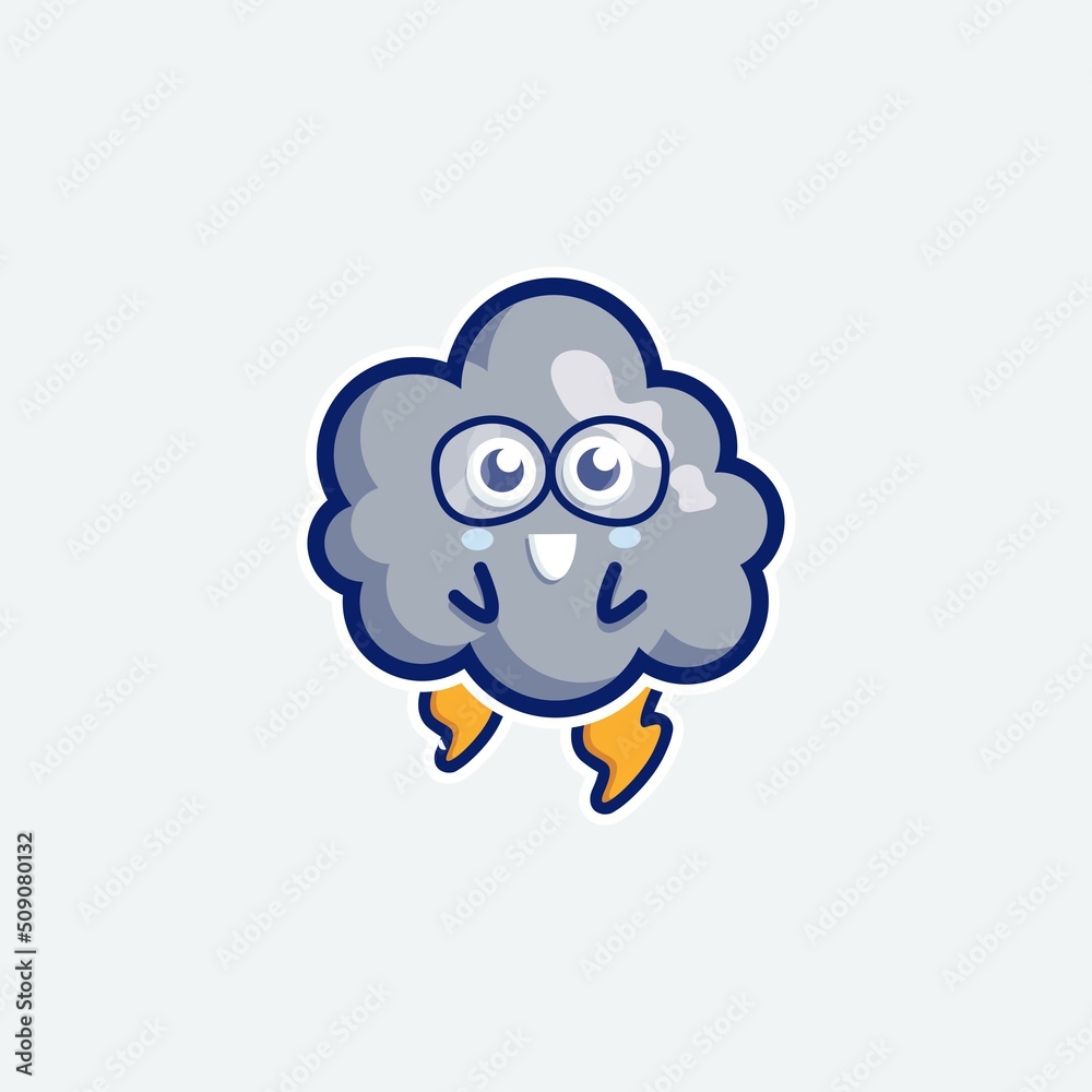 cute character set bundle mascot and sticker design cloud for online shopping emoticon expression face and thunder storm cloud