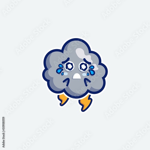 cute character set bundle mascot and sticker design cloud for online shopping emoticon expression face and thunder storm cloud