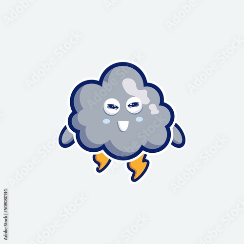 cute character set bundle mascot and sticker design cloud for online shopping emoticon expression face and thunder storm cloud