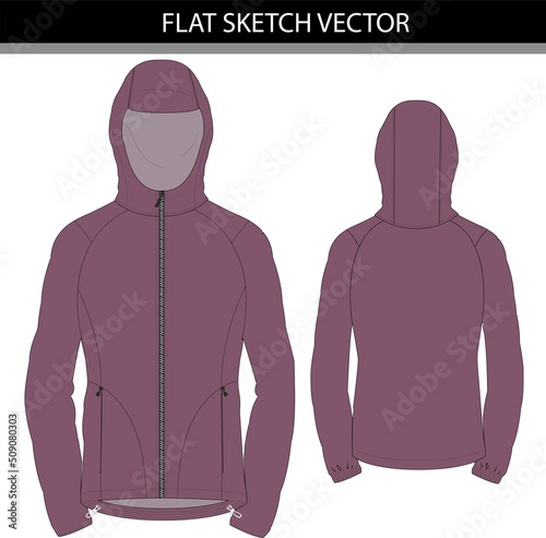 Performance hoodie women sketch flat.