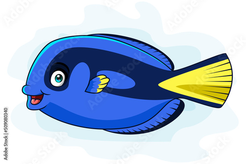 Blue tang fish cartoon . vector illustration