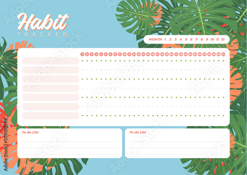 Monthly planner habit tracker blank template