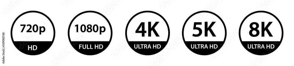 Video Resolution Icon. Screen monitor resolution icon. 720, 1080, 4k, 5k, 8k, Hd, full hd, ultra hd icon, vector illustration Video Resolution Icon. Screen monitor resolution icon. 720, 1080, 4k, 5k, 8k, Hd, full hd, ultra hd icon, vector illustration