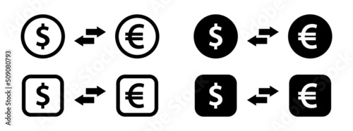 Money currency icons. Money convert icon. Dollar and euro currency exchange icon, vector illustration