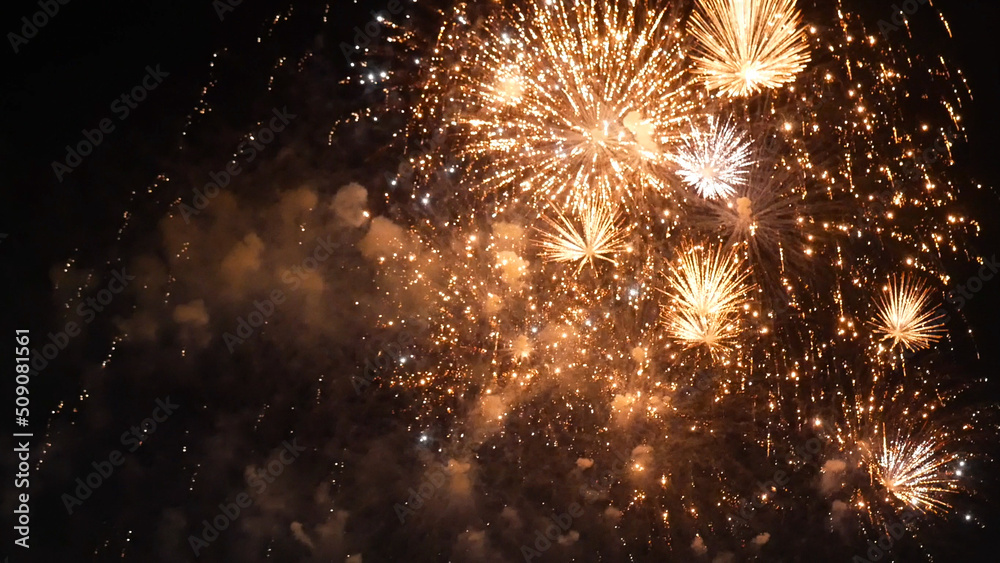 Golden Firework celebrate anniversary happy new year 2023, 4th of july