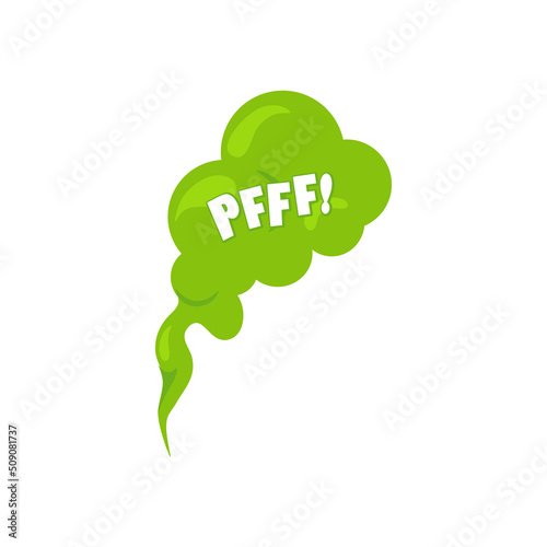 Stinky smelling smoke. Fart cartoon bad odor cloud. Green stench vapor with text. Toxiz aroma fog. Vector illustration