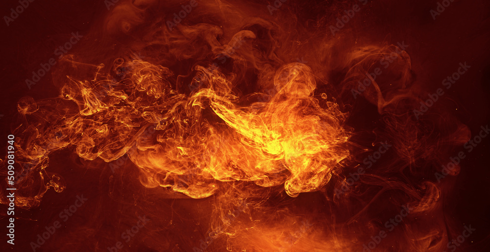 Fototapeta premium Ink water explosion effect. Orange fire flames. Abstract art background shot on Red Cinema camera 6k.
