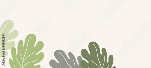 Floral web banner with drawn color exotic leaves. Nature concept design. Modern floral compositions with summer branches. Vector illustration on the theme of ecology, natura, environment