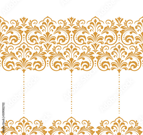 Wallpaper in the style of Baroque. Modern vector background. White and gold floral ornament. Graphic pattern for fabric, wallpaper, packaging. Ornate Damask flower ornament