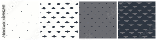 Kilim rug geometric seamless pattern set. Tapestry vector background collection with minimalist triangles and rhombus made of hand drawn strokes.