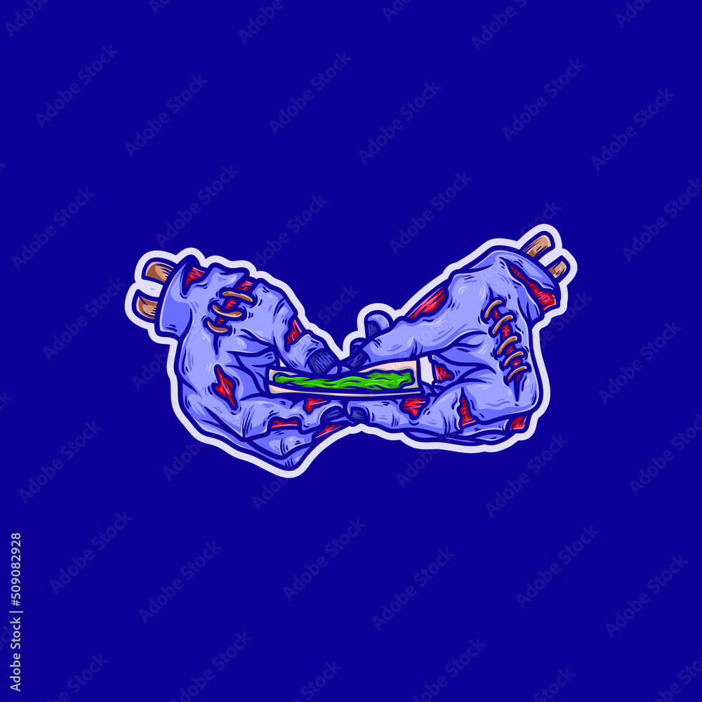 Fototapeta premium a vector illustration of zombie hands rolling a weed blunt
