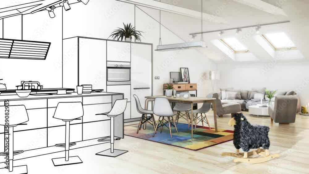 Geräumige Dachwohnung im Loft- Ausbau - 3D Visualisierung Geräumige Dachwohnung im Loft- Ausbau - 3D Visualisierung